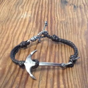 M.Cohen leather and silver anchor bracelet